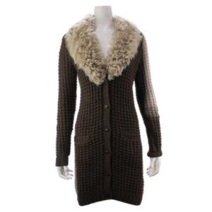 RALPH LAUREN WOOL & CASHMERE BLEND SWEATER WITH SHEARLING LAMB COLLAR SIZE MEDIU